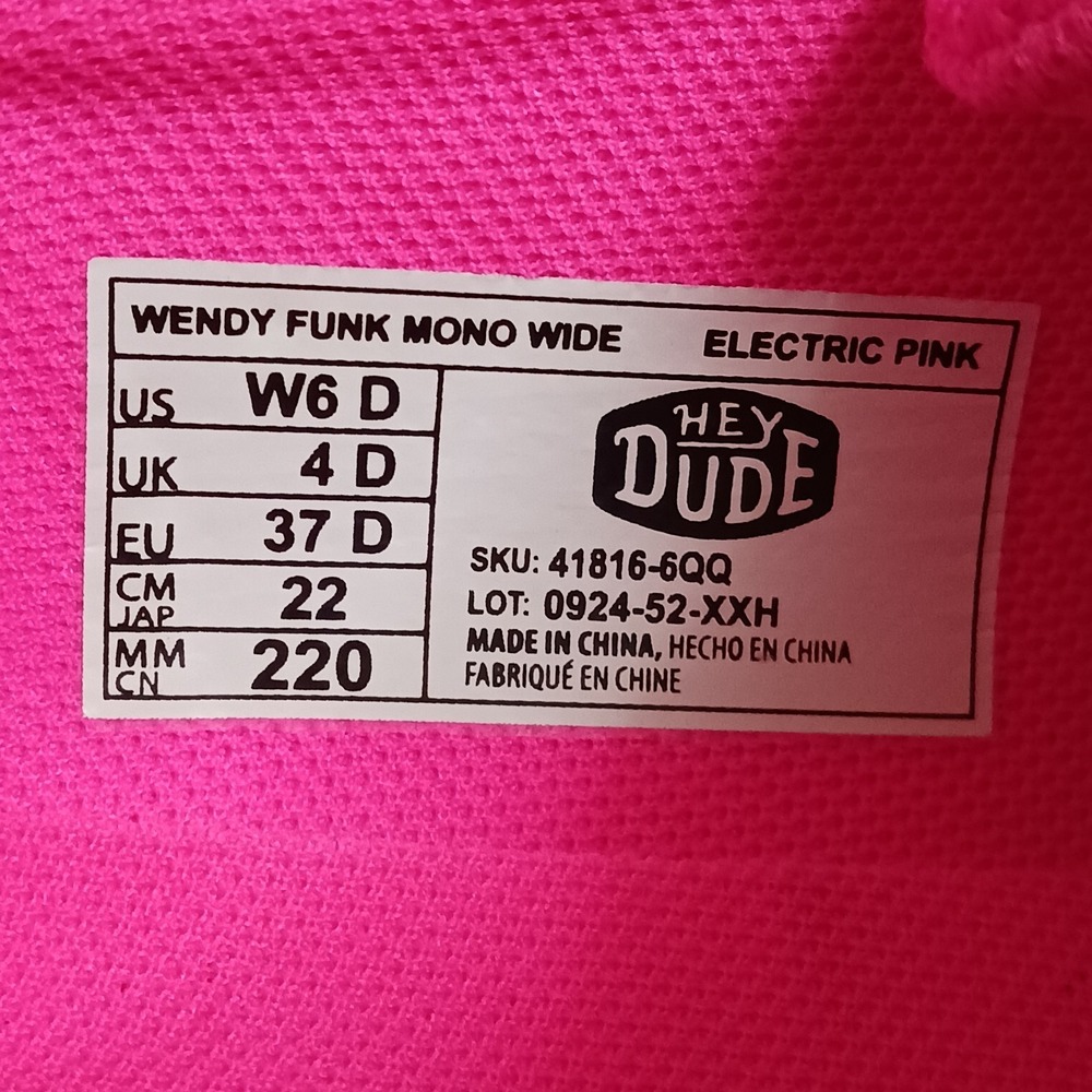 Hey Dude Wendy Funk Mono Wide Electric Pink Women's Sneakers Shoes Size 6D - Picture 9 of 10